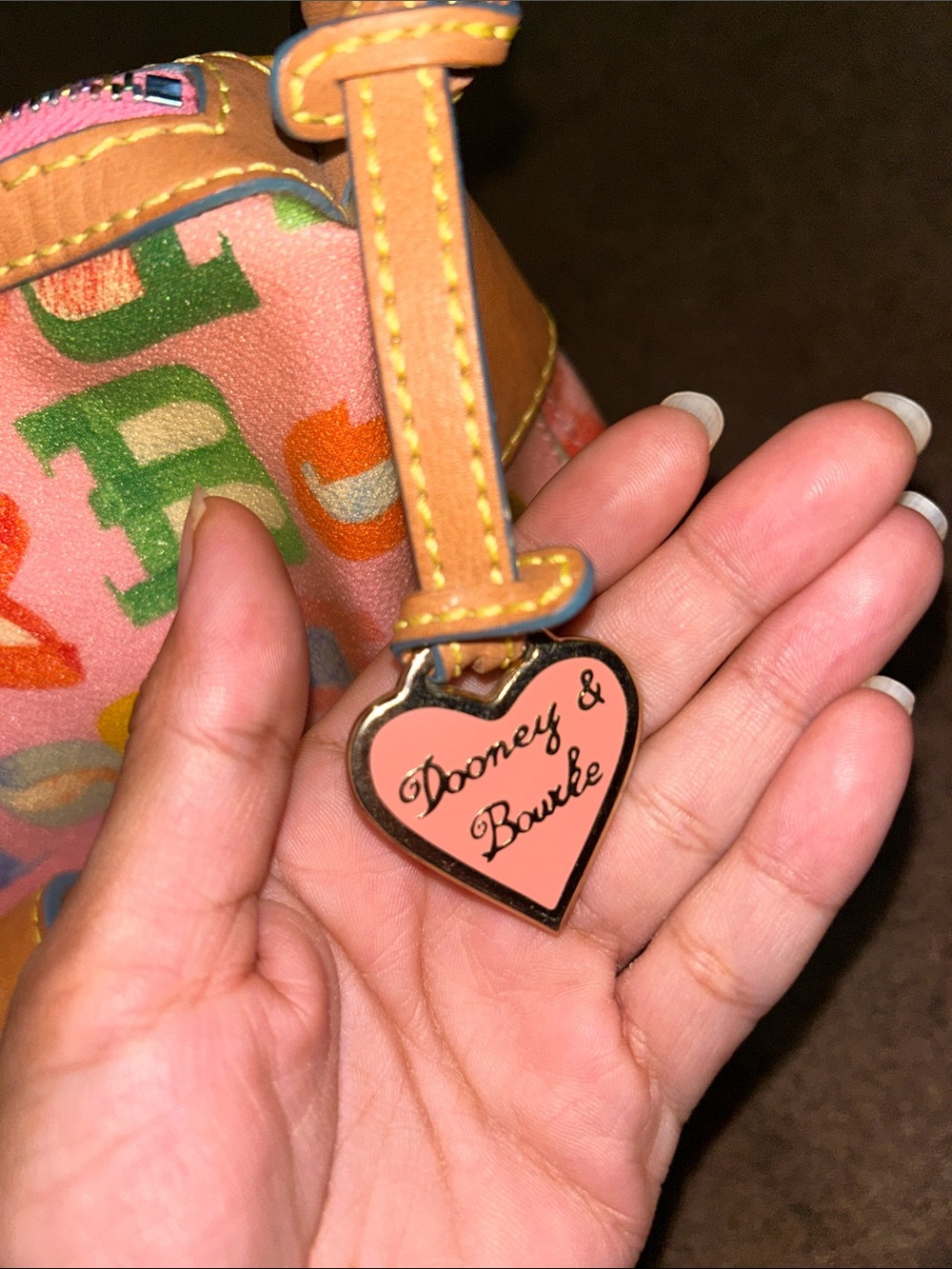 Vintage Dooney & Bourke Pink Graffiti Bag with Tan Leather Trim - Picture 13 of 16